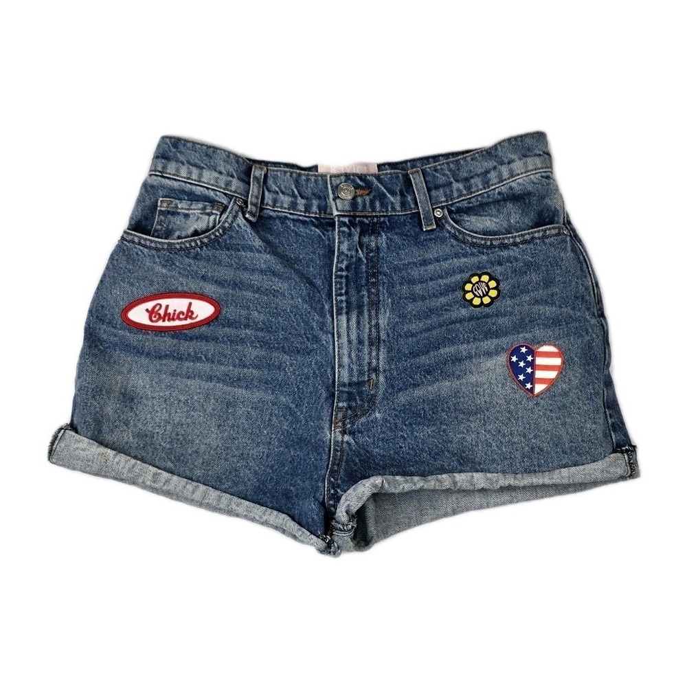 Revice Shorts Womens Size 29 Flip Hem Patches Blue Denim Bottoms‎